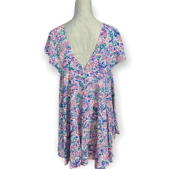 Matilda Jane Pink and Blue Floral Maze V-Neck Tunic Top Size XL - Picture 3 of 4